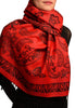 Frames and Paisleys On Red Pashmina Feel With Tassels