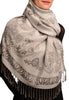 Frames and Paisleys On Grey Pashmina Feel With Tassels