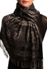 Frames and Paisleys On Black Pashmina Feel With Tassels