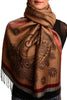 Red Frame & Paisleys On Sienna Brown Pashmina Feel With Tassels