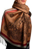 Red Frame & Paisleys On Sienna Brown Pashmina Feel With Tassels