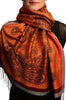 Red Frame & Paisleys On Orange Pashmina Feel With Tassels