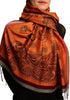 Red Frame & Paisleys On Orange Pashmina Feel With Tassels