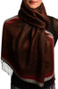 Red Frame & Paisleys On Brown Pashmina Feel With Tassels