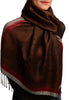 Red Frame & Paisleys On Brown Pashmina Feel With Tassels