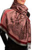 Red Frame & Paisleys On Puce Pink Pashmina Feel With Tassels