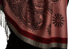 Red Frame & Paisleys On Puce Pink Pashmina Feel With Tassels