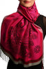 Red Frame & Paisleys On Ruby Pink Pashmina Feel With Tassels