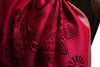 Red Frame & Paisleys On Ruby Pink Pashmina Feel With Tassels