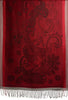 Red Frame & Paisleys On Dark Red Pashmina Feel With Tassels