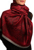 Red Frame & Paisleys On Dark Red Pashmina Feel With Tassels