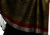 Red Frame & Paisleys On Olive Green Pashmina Feel With Tassels