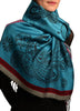 Red Frame & Paisleys On Cerulean Blue Pashmina Feel With Tassels