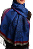 Red Frame & Paisleys On Persian Blue Pashmina Feel With Tassels