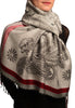 Red Frame & Paisleys On Silver Grey Pashmina Feel With Tassels