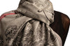 Red Frame & Paisleys On Silver Grey Pashmina Feel With Tassels