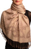 Large Paisleys On Peanut Brown Pashmina Feel With Tassels