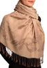 Large Paisleys On Peanut Brown Pashmina Feel With Tassels