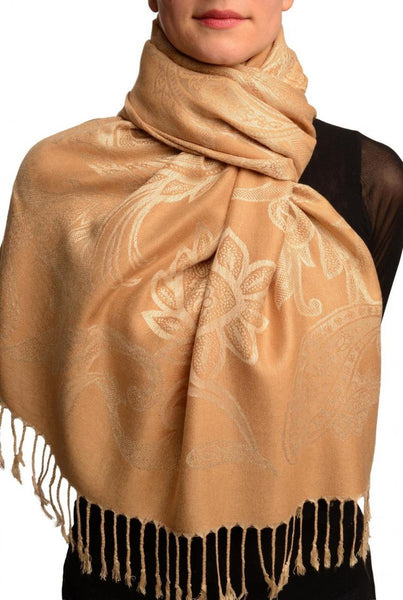 Large Paisleys On Tawny Brown Pashmina Feel With Tassels