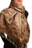 Large Paisleys On Brown Pashmina Feel With Tassels