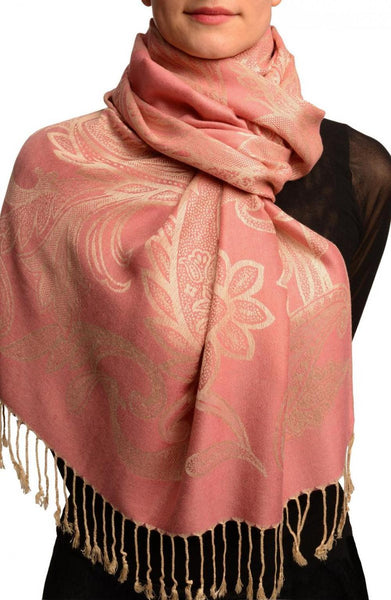 Large Paisleys On Puce Pink Pashmina Feel With Tassels