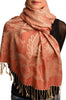 Large Paisleys On Coral Pink Pashmina Feel With Tassels