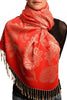 Large Paisleys On Red Pashmina Feel With Tassels