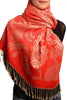 Large Paisleys On Red Pashmina Feel With Tassels