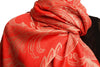 Large Paisleys On Red Pashmina Feel With Tassels