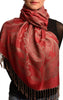 Large Paisleys On Dark Red Pashmina Feel With Tassels