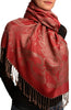 Large Paisleys On Dark Red Pashmina Feel With Tassels