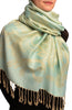 Large Paisleys On Powder Blue Pashmina Feel With Tassels