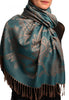 Large Paisleys On Prussian Blue Pashmina Feel With Tassels