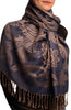 Large Paisleys On Midnight Blue Pashmina Feel With Tassels