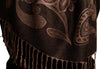 Large Paisleys On Brown Black Pashmina Feel With Tassels