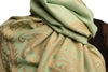 Meander & Paisleys On Moss Green Black Pashmina Feel With Tassels