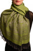 Meander & Paisleys On Olive Green Pashmina Feel With Tassels