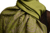 Meander & Paisleys On Olive Green Pashmina Feel With Tassels