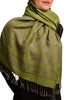 Meander & Paisleys On Olive Green Pashmina Feel With Tassels