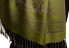 Meander & Paisleys On Olive Green Pashmina Feel With Tassels