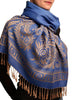 Meander & Paisleys On Blue Pashmina Feel With Tassels