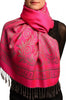 Meander & Paisleys On Fuchsia Pink Pashmina Feel With Tassels