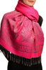 Meander & Paisleys On Fuchsia Pink Pashmina Feel With Tassels