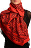 Meander & Paisleys On Red Pashmina Feel With Tassels