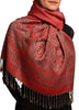 Meander & Paisleys On Dark Red Pashmina Feel With Tassels