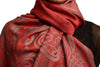 Meander & Paisleys On Dark Red Pashmina Feel With Tassels