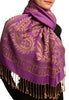 Meander & Paisleys On Purple Pashmina Feel With Tassels