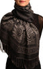 Meander & Paisleys On Black Pashmina Feel With Tassels