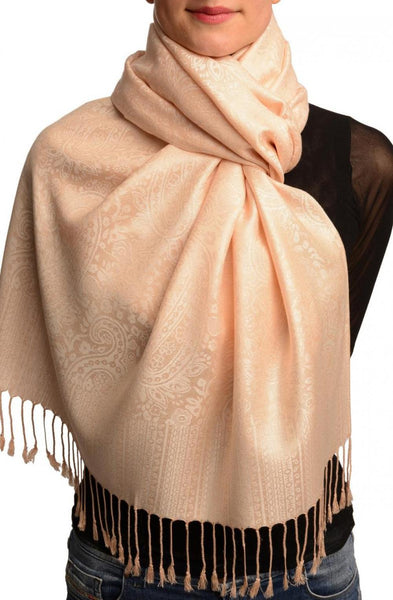 Vanilla Beige Paisleys Pashmina Feel With Tassels