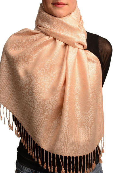 Tan Beige Paisleys Pashmina Feel With Tassels